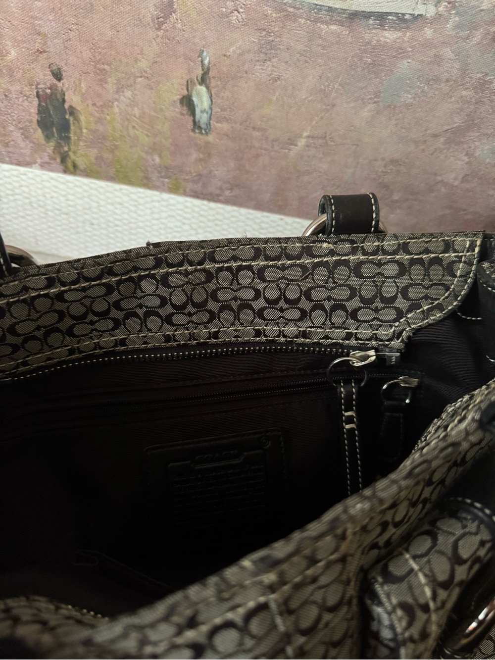 COACH Soho Hobo Signature Black Leather Grey Canvas - Y2K - Picture 8 of 9